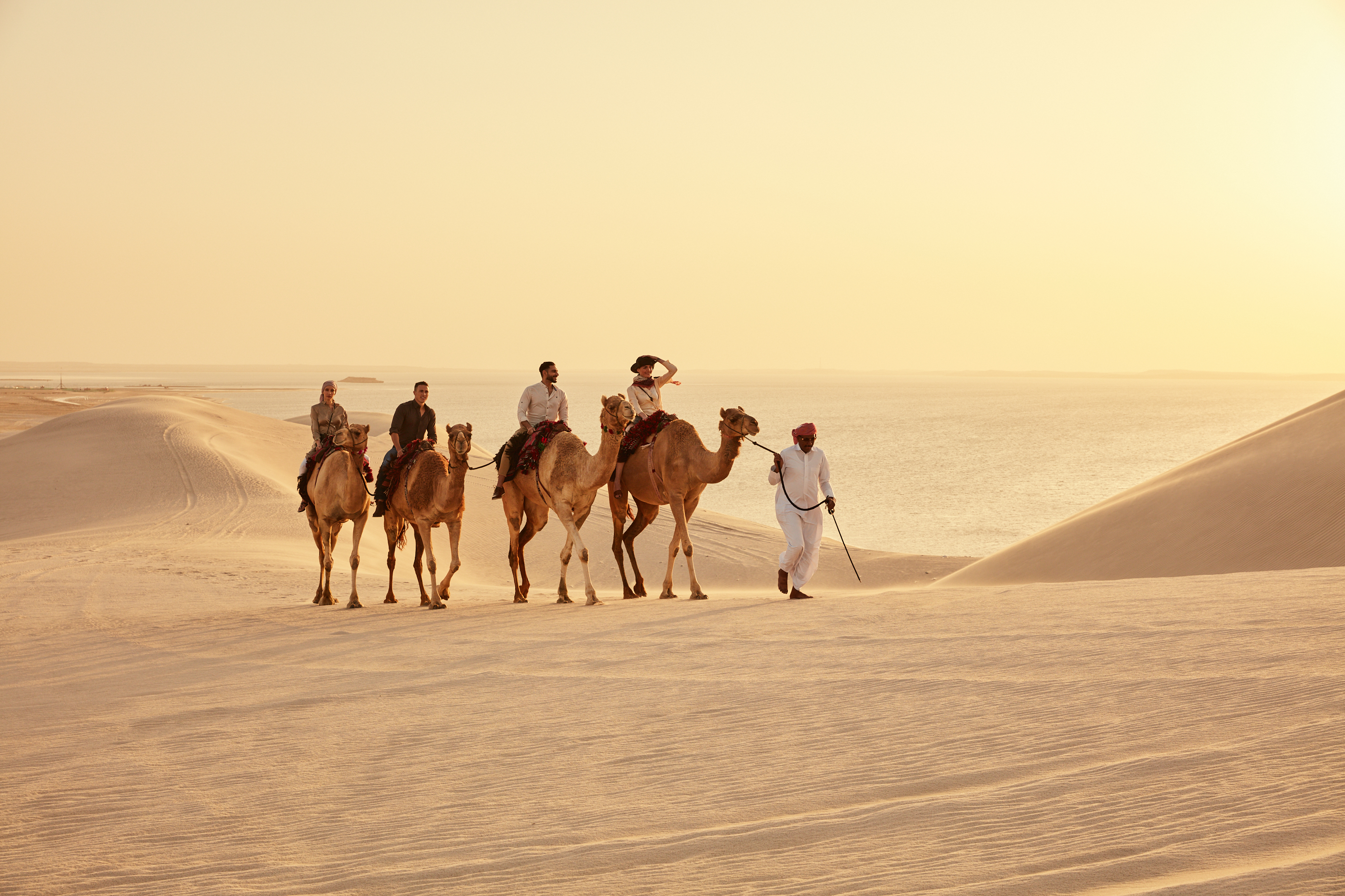 Караван верблюдов в дюнах — real photograph of Qatar, AL KHALIDIAH TOURISM private tours